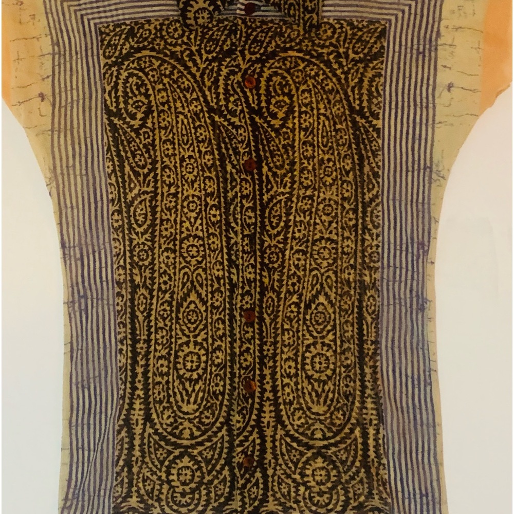 JEAN PAUL GAULTIER Le Maille Vintage Sheer Skinny Tribal Tattoo Silk Print S - Picture 4 of 8